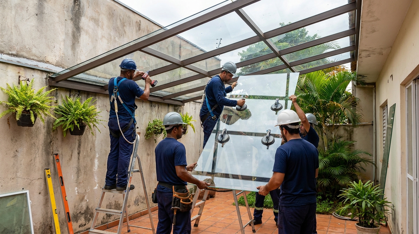Instalação de cobertura de vidro em Ponta Grossa-PR